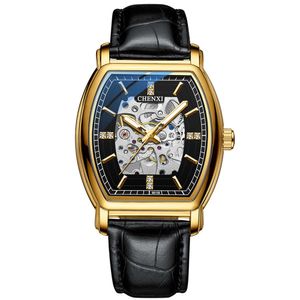 Mężczyźni oglądają 2021 Gold Men's Automatic mechaniczny zegarek mechaniczny mąż chłopak prezent symbol Man Wiess of Time Czarna skóra