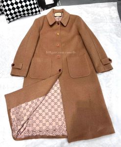 Gu & cci Women's Winter Coat Designer Fashion Wide Lapel Belt Pocket Wool Blend Coat Oversize Long Trench Outwear Wool