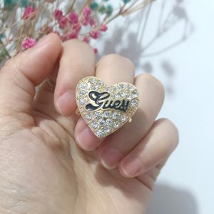 Band Rings Gold Color Crystal Heart Elastic Ring for Women Finger Jewelry Justerable Letter Fashion Party Gift 231021