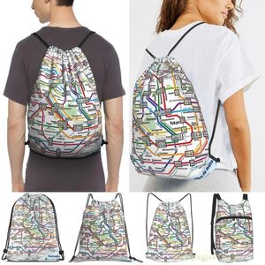 Sacos de compras Tóquio Metro Metro Mapa Mulheres Cordão Sackpack Ginásio Homens Mochilas de viagem ao ar livre para treinamento Fitness Saco de natação