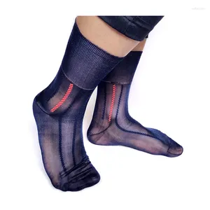 Men's Socks Brand Sheer Nylon Silk For Mens Formal Dress Suit Jacquard Thin Transparent Gay Sexy Softy Male