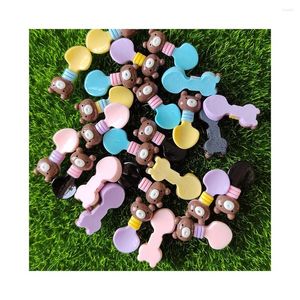 Dekorativa blommor kawaii flatback harts björn sked cabochon tecknad djur dockor passar telefondelar scrapbooking hantverk diy dekor tillbehör