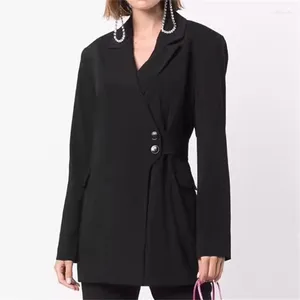 Ternos femininos jaqueta 2023 outono outerwears moda coreana assimétrico fino ajuste terno casaco de lã mistura manga comprida topo y2k
