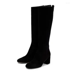 Boots Winter Warm Knee-High Black Velvet Women Shoes Round Toe Botas Mujer Back Zipper Zapatos Para Mujeres Frosted High Heels