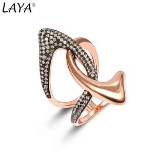 Wedding Rings LAYA 925 Sterling Silver Shining Zircon Gothic Thumb Black Ring For Women Men Irregular Personality Luxury Jewelry Trend 231021