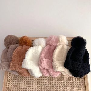 Hair Accessories 1-4Year Kids Cute Winter Crochet Hat Warm Knit Fur Woolen Children Hats Striped Soft Child Pompom Beanie Ear Protection