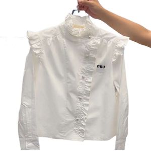 Miumius camisa designer de luxo moda feminina camisa mangas compridas outono novo pequeno mercado design sentido único e bonito de alta qualidade outwear temperamento topo