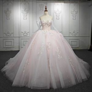Pink Shiny Sweetheart Quinceanera Dresses Sweet 16 Gowns Off Shoulder Applique Lace Beads Tull Vestidos De 15 Anos Ball Gown