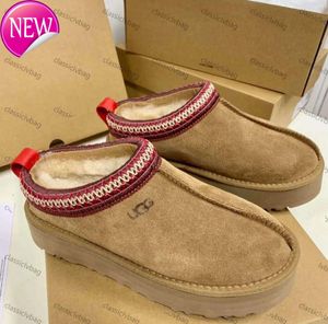 Tasman Slippers Chestnut Fur Slides Sheepskin Shearling Tazz Tazz New Mules Men Men Ultra Mini Mini Platform Boot Slip-On Shoes Sued