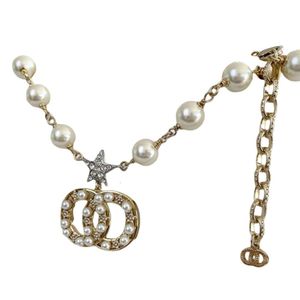 Pearl Necklace Luxury Designer Pendant Necklaces Brand Double LetterChain Plated Crysatl Rhinestoney