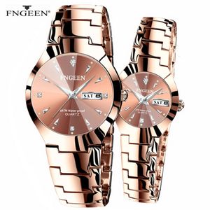 عشاق زوجين Quartz Wristwatch Fashion Business Men Watch for Women Hotes Tungsten Steel Coffee Gold Pair Hour