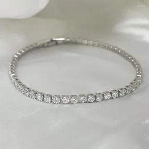 Link Bracelets 2.5mm Cluster Prong Set CZ Chain Thin White Gold Color Tennis Bracelet For Women Girls Friend Jewelry Pulsera Bracciali