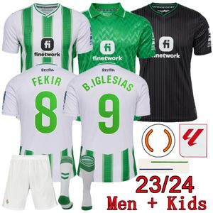 Футболки Real Betis 2023 2024 Home FEKIR B.IGLESIAS ISCO Мужские футбольные майки Детские комплекты 23 24 Футбольная рубашка для взрослых Футболка для взрослых Третьи рубашки Детская форма Royal Betis Camiseta de futbol