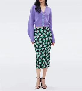 Skirts Original Boutique Light Green Purple Floral Printed Pencil Midi Skirt US 2-US 10