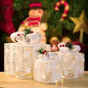 3 Stück, leuchtende Geschenkboxen, beleuchtete Weihnachtsboxen mit Batteriebetrieb für Weihnachtsdekorationen im Innen- und Außenbereich, Festivaldekoration, Mottoparty-Dekoration, Weihnachtsdekoration