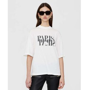 T-shirt BING AVI T-shirt da donna bianco avorio Parigi T-shirt con motivo a lettera T-shirt larghe in cotone a maniche corte