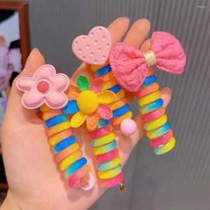 Hair Accessories 5 PCS Colorful Telephone Wire Bands Traceless Spiral Ponytail Holder Elastic Phone Cord Ties Cute Girls Accessory