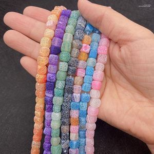 Pärlor natursten agat fyrkantig frost sprucken färgglad lös väderbitna för DIY damer armband halsband smycken tillverkning