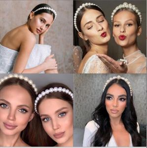 Bridal Bridesmaid Hair Accessories Beaded Large Pearl Headband Adult Highlight Pearls Hairband Imitational Hair Band 2 Size choice