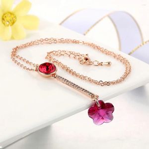 Pendant Necklaces Cherry Blossoms Flowers Necklace For Teen Grils Korean Fahion Women Jewelry Rose Gold Color Fashion Crystal Gifts N414