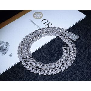 Konfigurowalne 10 mm CZ Bling Women Men Men Naszyjnia Srebrny Sterling Srebrny Łańcuch Link Cuban Link