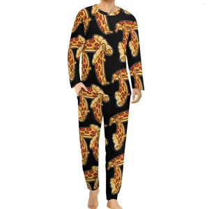 Herren-Nachtwäsche, Pizza-Pyjama, Frühlingsessen, italienisches Schlafzimmer, Heimanzug, 2-teiliges, maßgeschneidertes, langärmliges, süßes, übergroßes Pyjama-Set für Herren