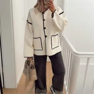 Frauen Jacken Frau Casual Beige Patchwork 2023 Herbst Weibliche Gerade Einreiher Jacke Damen Weiche Tasche Outweat