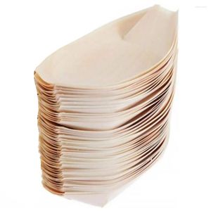 Akşam yemeği setleri 50 adet suşi tekne ahşap atıştırmalık konteyner tek kullanımlık kase kağıt tabakları bambu servis tepsi karton yemek