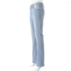 Jeans femininos mulheres denim slim fit cintura alta flared hem gradiente cor comprimento total bell-bottomed