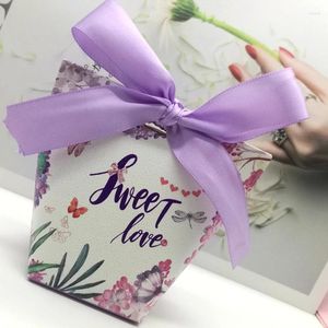 Envoltório de presente 50 pcs luz roxa flor borboleta casamento papel jóias doces caixa de chocolate aniversário dia dos namorados favor