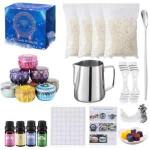 Tamamen DIY Mum Üretim Aracı Kiti Malzemeler Kokulu Mumlar Yeni Başlayanlar Set Soya Mum Eritme Pot Kuzusu Yağ Tenekeleri Boya Fitiller Th0031