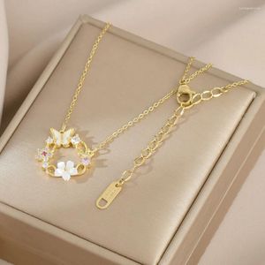 Pendant Necklaces Women Copper Flower Animal Necklace Zircon Chains Decor Decorations Ladies Jewelry For Dating Party Gift