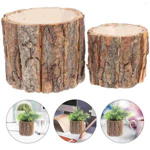 Vases 2 Pcs Floral Bark Bucket Flower Container Faux Air Plants Small Wooden Barrel Pot Veneer Storage Creative Mini Succulent