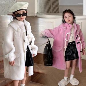 Jackets 2023 Winter Children Lamb Fur Coats Casual Sheep Shearing Warm Overcoat Girls' Horn Button Wool Jacket A3235