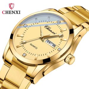 2023 Fashion Chenxi imposta un orologio completo con cinturino dorato in acciaio inossidabile per orologi da uomo e da donna impermeabili