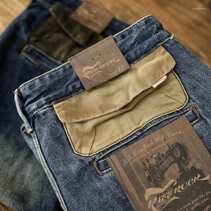 Calças masculinas 2023 homens vintage outono luz denim zip multi-bolso lavado velho magro reto perna jeans retro casual calças longas