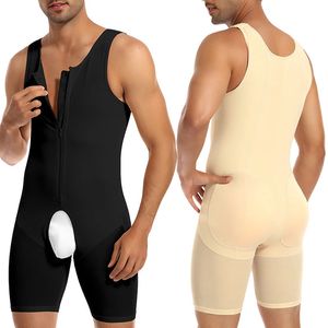 Taille Tummy Shaper hommes Shapewear avec coussinets bout à bout Body contrôle du ventre corps complet Shaper Compression sous-vêtements amincissants bout à bout entrejambe ouvert 231021