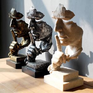 Decorative Objects Figurines Nordic Vintage Silence Is Gold Statue Resin Thinker Sculptures Home Decor Craft Office Modern Art Estatua 231021