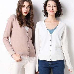 Kvinnors stickor Kvinnors kvinnliga cardigans 2023 Single Breasted Solid Sticked Shirt Spring Autumn Cardigan Korean Fashion V-Heck Sweaters