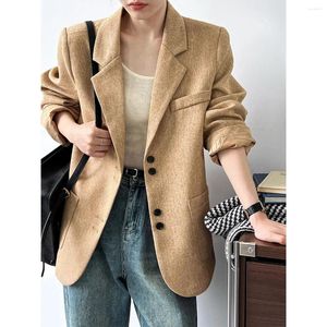 Ternos femininos femininos blazers formais mangas completas mistura de lã de malha cor amarela xadrez elegante casaco jaquetas