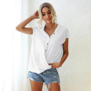 Women's T Shirts Short Sleeve Elegant Shirt Sexy Button Vintage Office Ladies Female Casual Loose Daily Commute Wear Basic Tops