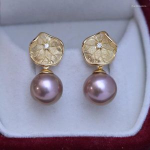 Stud Earrings ED160 Lefei Fashion Luxury 11-12mm Strong Luster Few Flaw Freshwater Pearl Lotus Leaf For Women 925 Silver Jewelry Gift