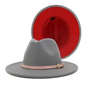 Berretti Decorazione cintura in pelle rosa Cappelli in feltro Cappello Fedora Uomo Donna Imitazione lana per chapeau jazz in stile britannico all'ingrosso