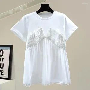 Women's T Shirts 2023 Fashion Lace Stitching Woman Tshirts Short Sleeve Casual Style Women T-shirt O-Neck Patchwork Female Tees Tops Mujer