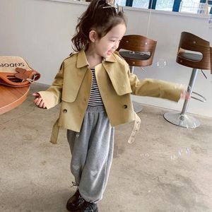 Coat Arrival Fashion Spring Autumn Baby Girls Coats Short Khaki Double Breasted Trenchs With Waistbands Kids Outwears