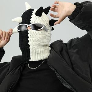 Berets Devil Horns Beanie Knit Chapéus Halloween Quente Inverno Design Máscaras de Esqui Pranky Headwear para Adultos Adolescentes