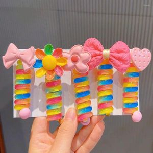 Accessori per capelli 5 pezzi Porta coda di cavallo a spirale colorata Trecce in silicone Corda fissa Traceless Fascette telefoniche per bambini Ragazze