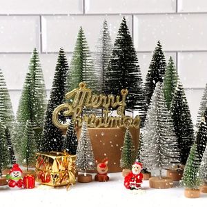 15pcs, Christmas Trees Artificial Christmas Tree Decor, Bottle Brush Trees Christmas With 5 Sizes, Sisal Snow Trees With Wooden Bas,Christmas Party Table Craft Decor