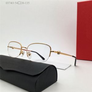 Neues Modedesign, ovale optische Brille 0374O, Metall-Halbrahmen, einfach zu tragende Brillen für Männer und Frauen, einfacher, beliebter Stil, klare Gläser, Brillen von höchster Qualität