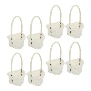 Set di stoviglie 8 pezzi Cesto in rattan Mini vasi da fiori Artigianato Stoccaggio tessuto a mano Romanzo Bambù Piccoli oggetti Contenitore Desktop Decor Sposa